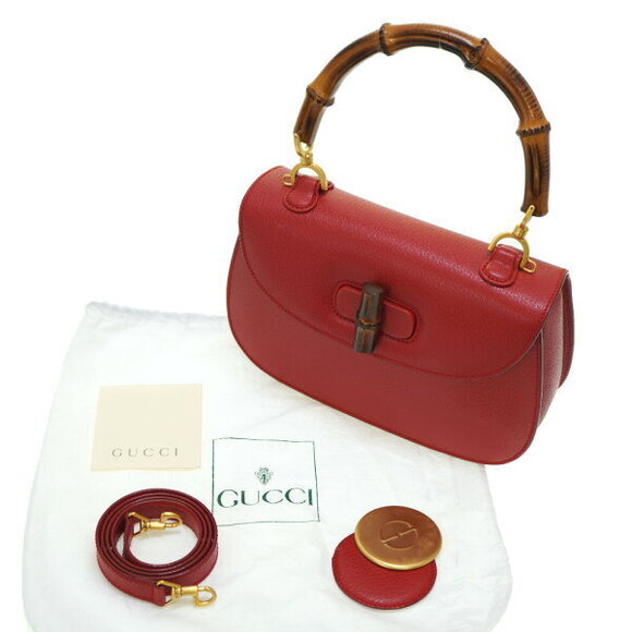 Gucci Bamboo Shoulder Handbag Red Leather Strap - Picture 2 of 8